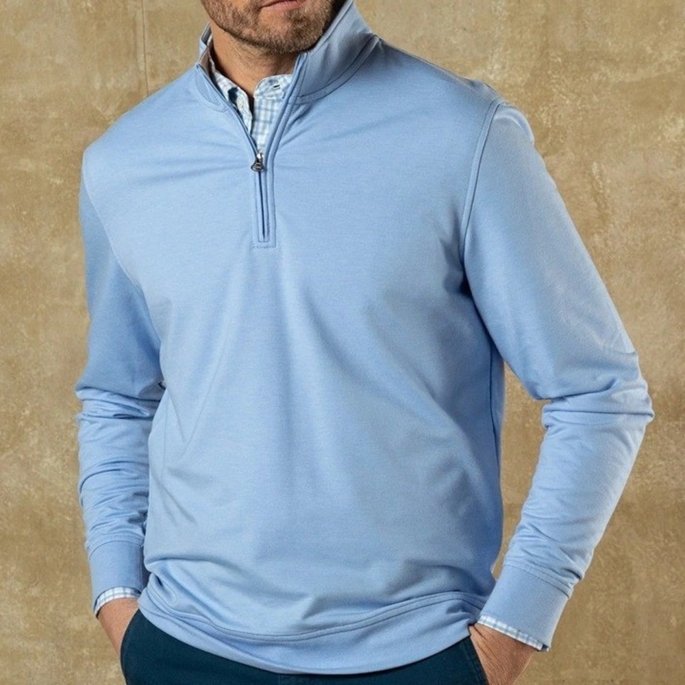 Duck Head Dunmore Quarter Zip Pullover Light Blue Performance Stretch Golf M